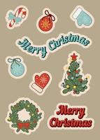 Set of hand drawn Christmas decorative elements. Cozy winter clipart. Colorful vector illustrations collection. Merry Christmas. Seasonal Xmas greetings bundle.