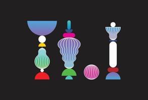 Trendy modern graphic element vector set. Vase shapes in colors, memphis design inspired elements. Volumetric 3d shapes. Gradient color.