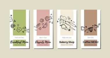 Set of banners for breakfast menu, desserts menu, bakery shop and coffee menu. Vector illustration for banner, flyer, cover, advertising, menu, poster.