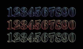 Neon 3D number set. Typographic element set. Glowing neon numbers. Neon digit collection. Vector illustration.