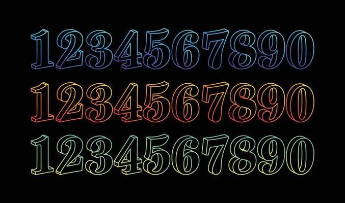 Neon 3D number set. Typographic element set. Glowing neon numbers. Neon digit collection. Vector illustration.