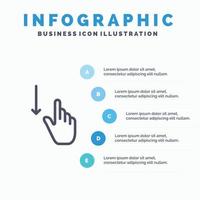 Down Finger Gesture Gestures Hand Line icon with 5 steps presentation infographics Background vector
