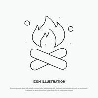 Camp Camping Fire Hot Nature Line Icon Vector