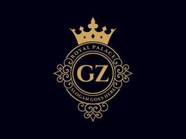 Letter GZ Antique royal luxury victorian logo with ornamental frame. vector
