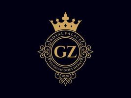 Letter GZ Antique royal luxury victorian logo with ornamental frame. vector