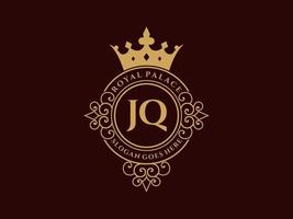 Letter JQ Antique royal luxury victorian logo with ornamental frame. vector