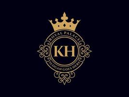 Letter KH Antique royal luxury victorian logo with ornamental frame. vector