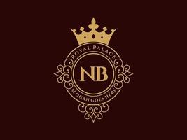 Letter NB Antique royal luxury victorian logo with ornamental frame. vector