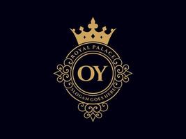 Letter OY Antique royal luxury victorian logo with ornamental frame. vector