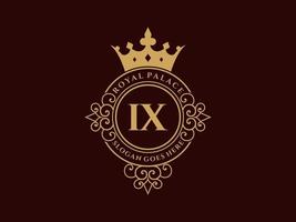 Letter IX Antique royal luxury victorian logo with ornamental frame. vector