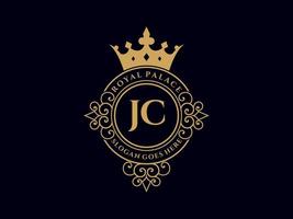 Letter JC Antique royal luxury victorian logo with ornamental frame. vector