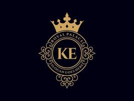 Letter KE Antique royal luxury victorian logo with ornamental frame. vector