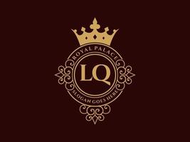 letra lq logotipo victoriano de lujo real antiguo con marco ornamental. vector