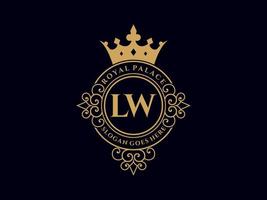 Letter LW Antique royal luxury victorian logo with ornamental frame. vector