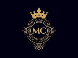 letra mc logotipo victoriano de lujo real antiguo con marco ornamental. vector