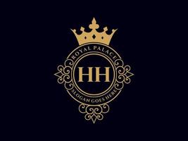 letra hh antiguo logotipo victoriano real de lujo con marco ornamental. vector