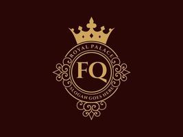 letra fq logotipo victoriano de lujo real antiguo con marco ornamental. vector