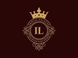 Letter IL Antique royal luxury victorian logo with ornamental frame. vector