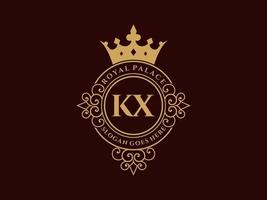 Letter KX Antique royal luxury victorian logo with ornamental frame. vector