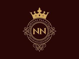 Letter NN Antique royal luxury victorian logo with ornamental frame. vector