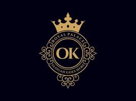 Letter OK Antique royal luxury victorian logo with ornamental frame. vector