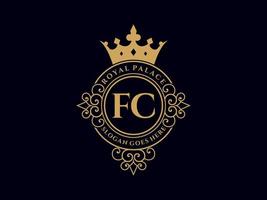 letra fc logotipo victoriano de lujo real antiguo con marco ornamental. vector