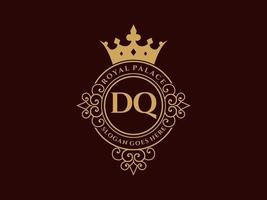 letra dq logotipo victoriano de lujo real antiguo con marco ornamental. vector