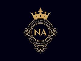 Letter NA Antique royal luxury victorian logo with ornamental frame. vector