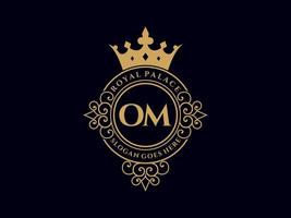 Letter OM Antique royal luxury victorian logo with ornamental frame. vector