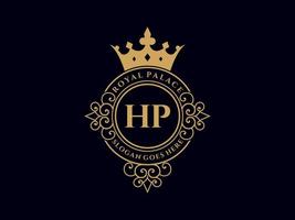 Letter HP Antique royal luxury victorian logo with ornamental frame. vector