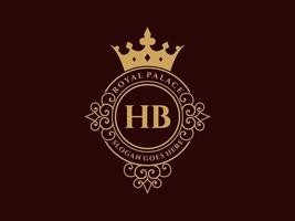 letra hb logotipo victoriano de lujo real antiguo con marco ornamental. vector