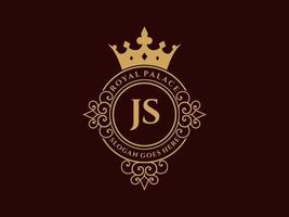 Letter JS Antique royal luxury victorian logo with ornamental frame. vector