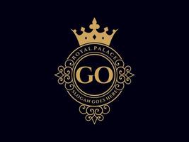 Letter GO Antique royal luxury victorian logo with ornamental frame. vector