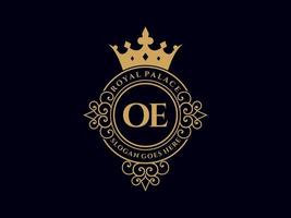 Letter OE Antique royal luxury victorian logo with ornamental frame. vector