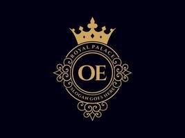 Letter OE Antique royal luxury victorian logo with ornamental frame. vector