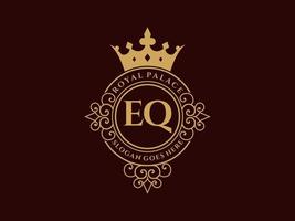 letra eq logotipo victoriano de lujo real antiguo con marco ornamental. vector