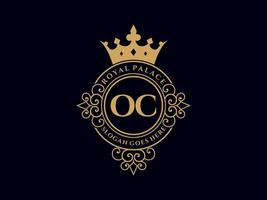 Letter OC Antique royal luxury victorian logo with ornamental frame. vector