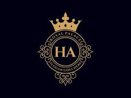 Letter HA Antique royal luxury victorian logo with ornamental frame. vector