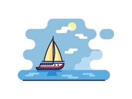 Illustration of a sailboat in the ocean, summer, vacation, tourism. Vector isolated icon on a white background.