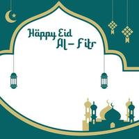 Twibbon Happy Eid Al-Fitr Template Frame Background Design Vector Illustration