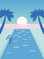 Illustration of a Swimming pool scene with sea and ocean. Flat design vector illustration eps 10.