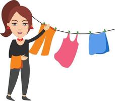 Woman spread clothing, illustration, vector on white background.