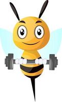 Bee lifting weight, illustration, vector on white background.