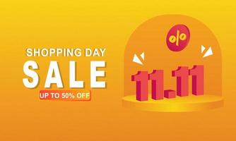 11.11 venta de día de compras. venta del día mundial de compras globales en colores de fondo vector
