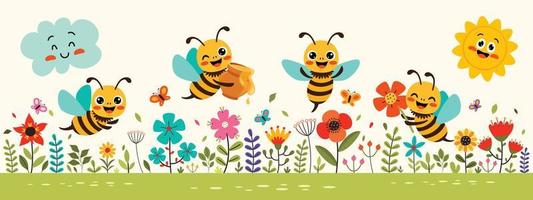 ilustración de dibujos animados de abejas lindas vector