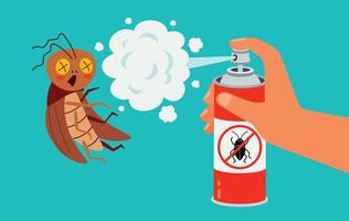 Bug Repellent Spray Can Spaying On Cockroack vector