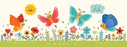 Flat Drawing Of Colorful Butterflies vector