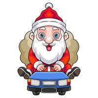 Cartoon Santa claus driving a car to send gifts vector