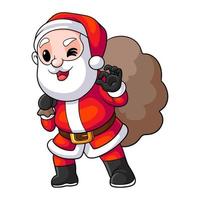 Santa Claus running with the bag of the presents vector