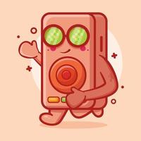 mascota de personaje de audio de altavoz divertido ejecutando dibujos animados aislados en diseño de estilo plano vector